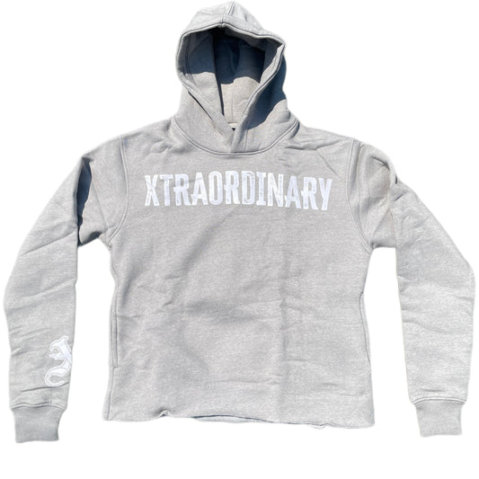 “XTRAORDINARY” Cropped Hoodie Gray