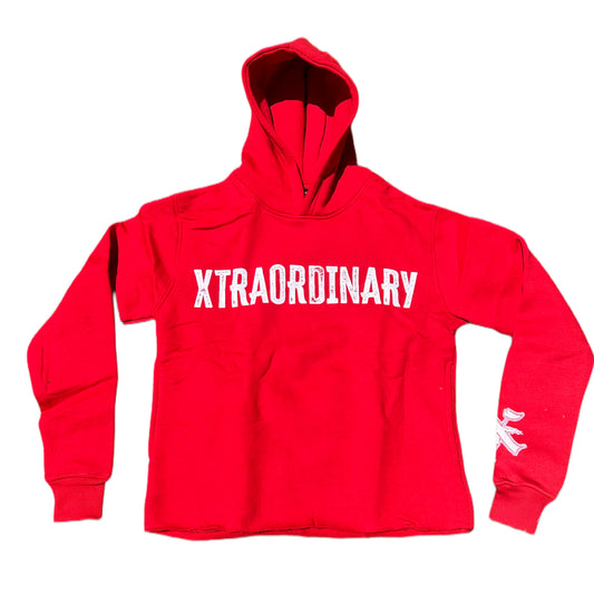 “XTRAORDINARY” Cropped Hoodie Red